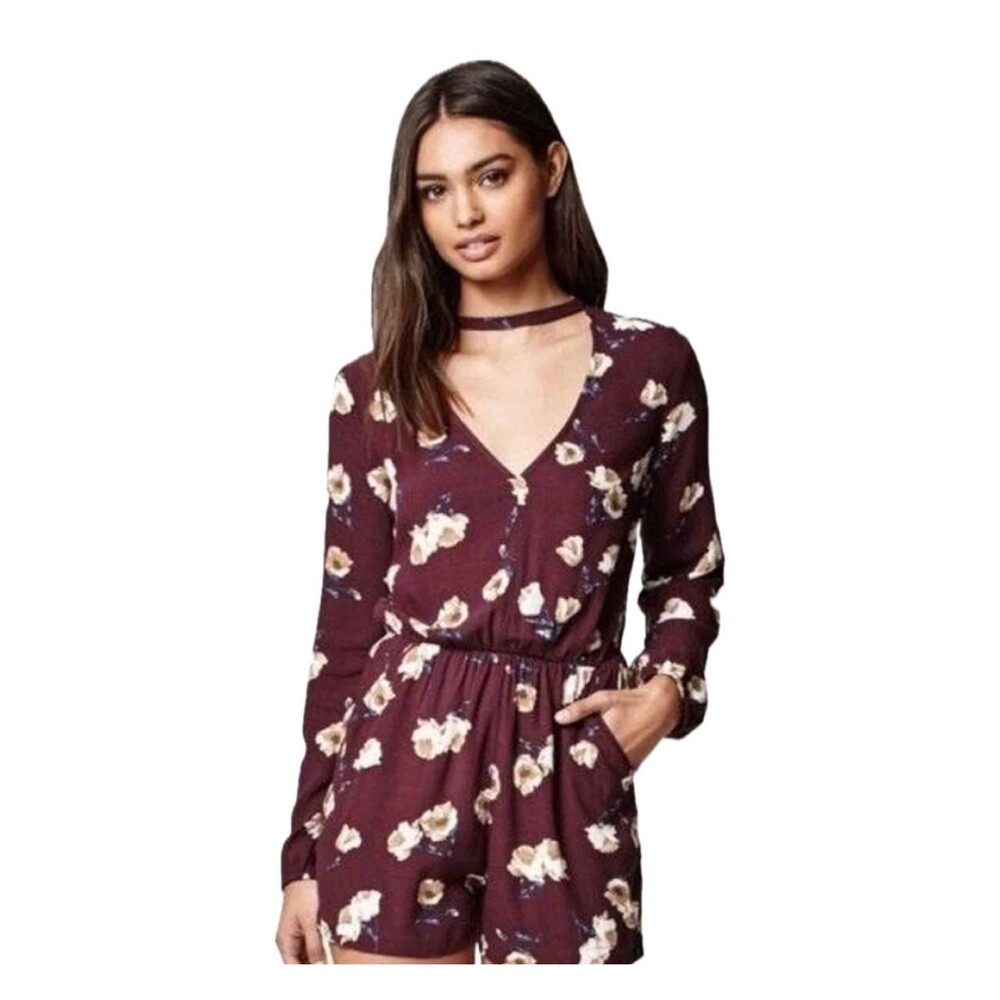 Kendall & Kylie Floral Choker Elastic Waist Side Pockets Back Zip Romper S